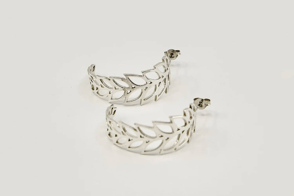 Fern Hoop Earrings - Sterling Silver