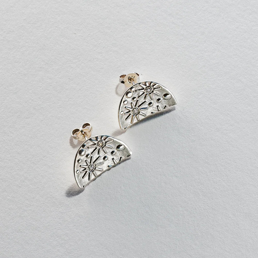 Celestial Stud Earrings - Sterling Silver and Diamond
