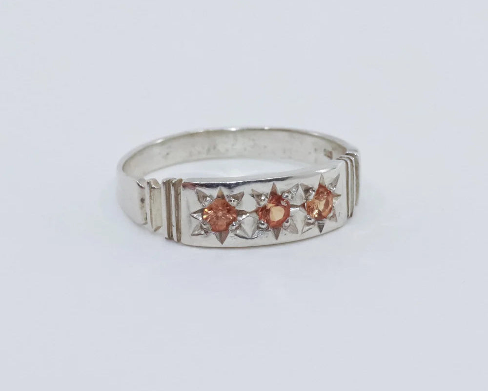 Orions Belt Ring - Sterling Silver & Padparadscha Sapphire