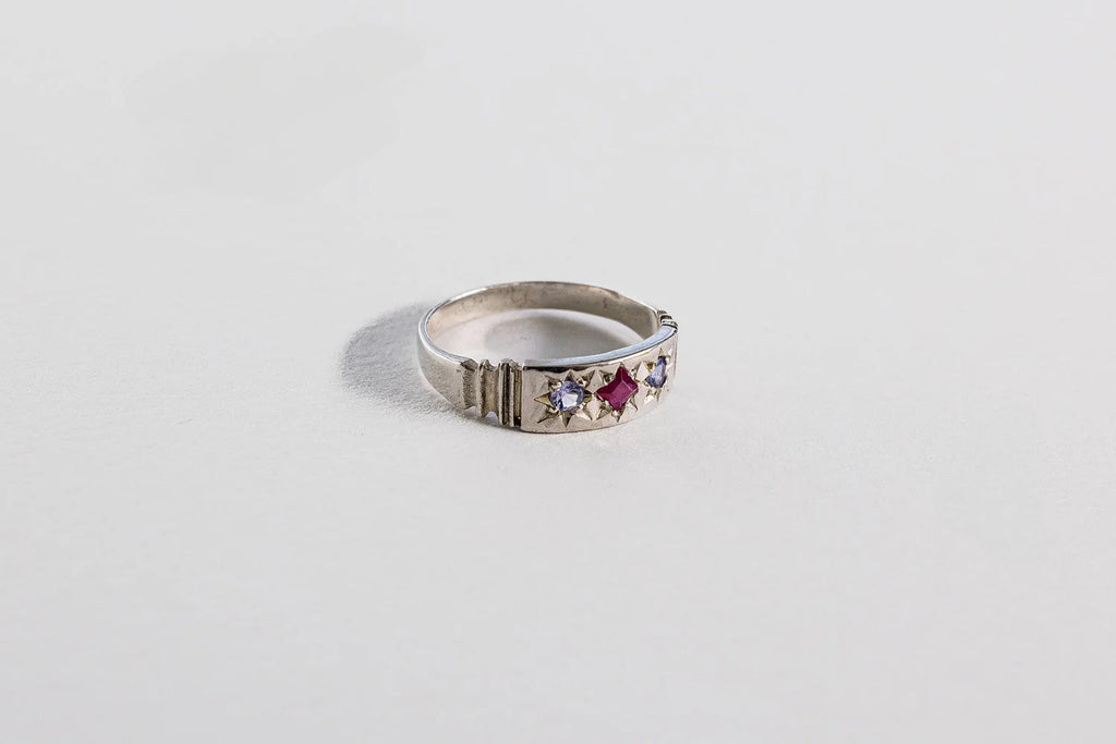 Orions Belt Ring - Sterling Silver, Ruby & Tanzanite