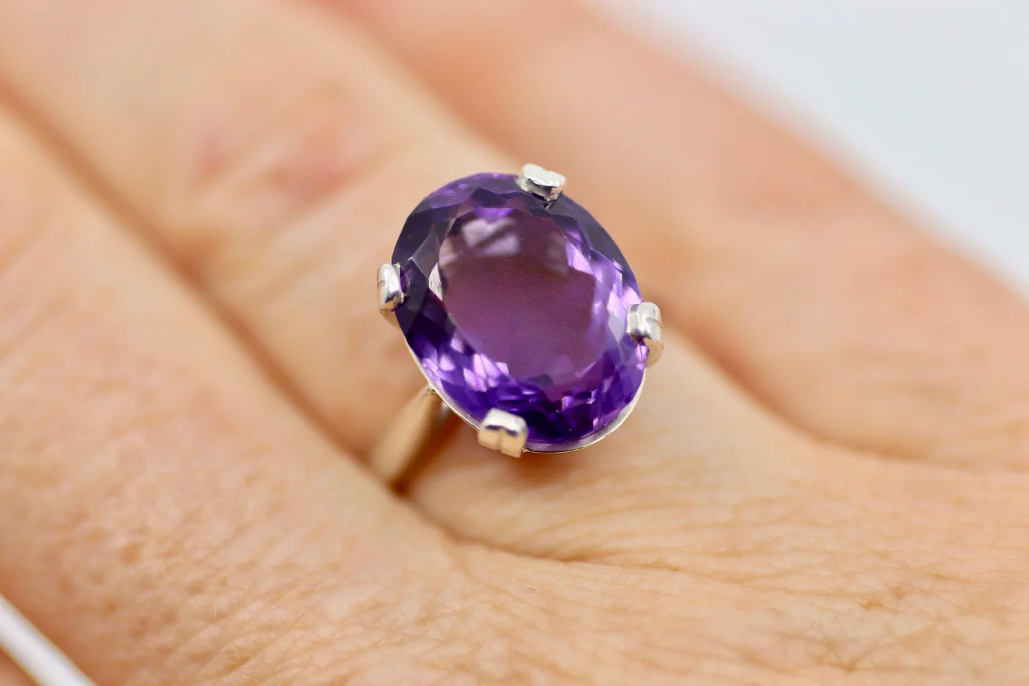 Oval Cut Cocktail Ring - Sterling Silver & Amethyst
