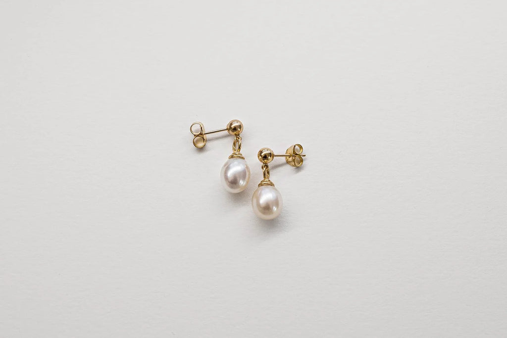 Pearl Drop Stud Earrings - 9ct Gold & Freshwater Pearl