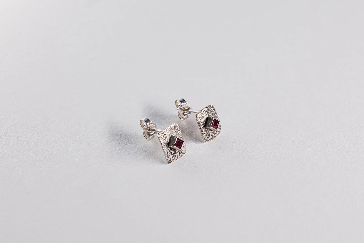 Ruby In the Dust Earrings - Sterling Silver & Ruby