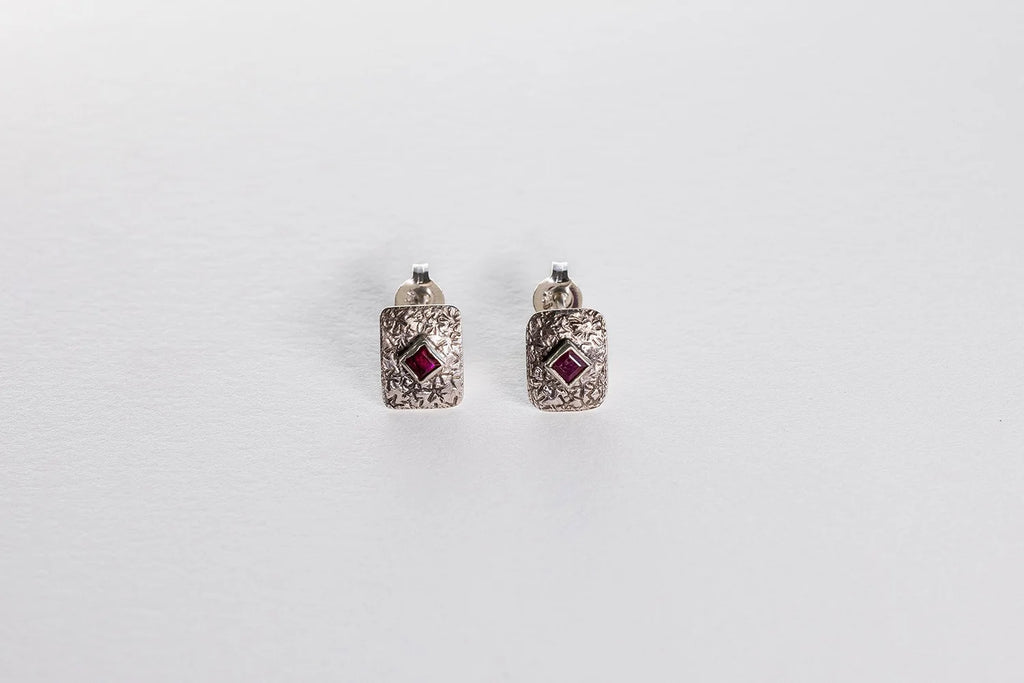 Ruby In the Dust Earrings - Sterling Silver & Ruby