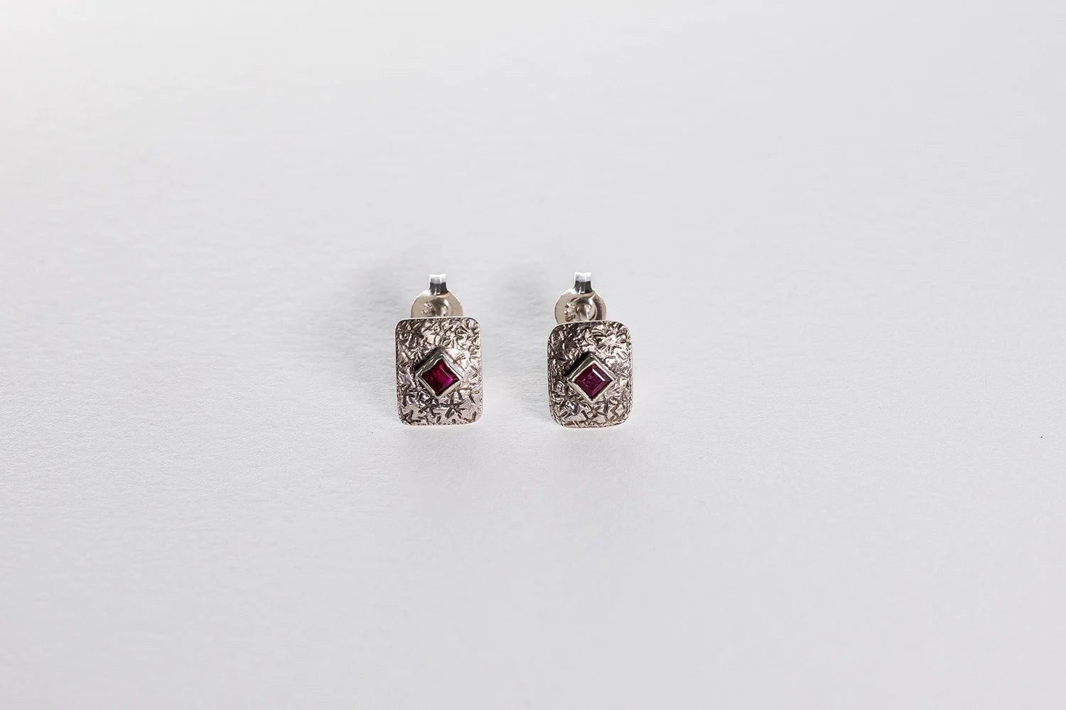 Ruby In the Dust Earrings - Sterling Silver & Ruby