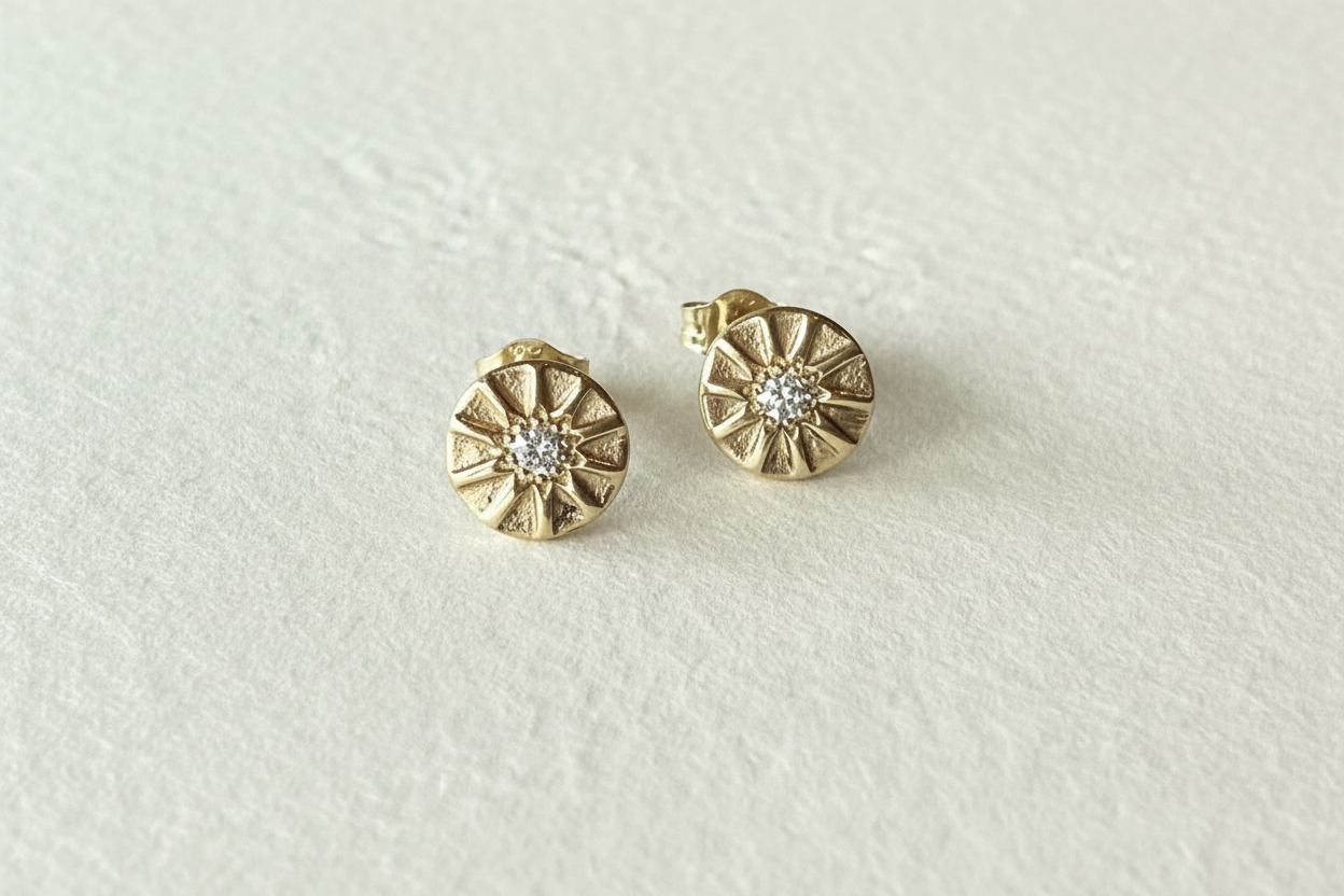 Solara Stud Earrings - 9ct Gold & Diamond