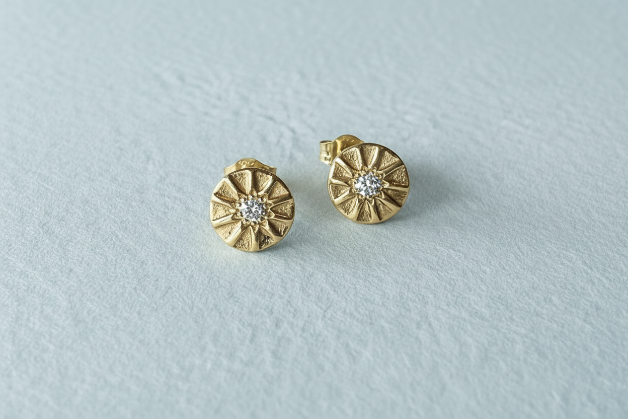 Solara Stud Earrings - 9ct Gold & Diamond